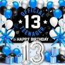 13th Birthday Decoration Set for Boys Girls, Official Teenager 13 Birthday Party Banner Backdrop, Large 13 Foil Balloons, Explosion Star Balloons, 13th Birthday Photo Props Decor, Blue Silver
