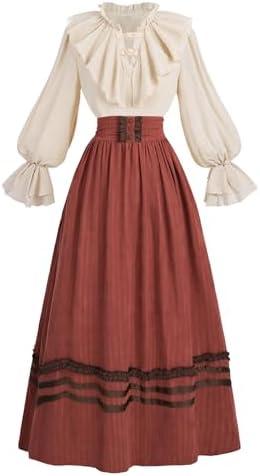 LTAKK Victorian Dress Women Edwardian Dresses 1800s Vintage Medieval Renaissance Costume 2-Piece, L