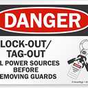 SmartSign Danger - Lock-Out/Tag-Out All Power Sources Before Removing Guards Sign | 10" x 14" Plastic