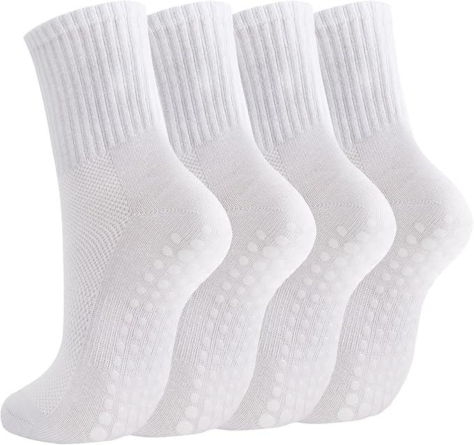 Breslatte Crew Pilates Socks with Grips for Women Non Slip Cotton Grip Socks for Yoga Hospital Barre Home Daily, Medium