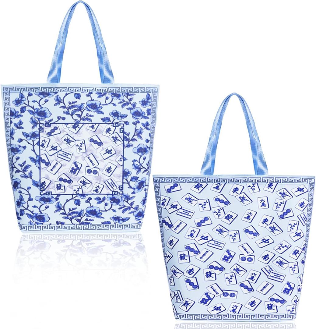 2 x 2 Pack Mahjong Tote Bag Set Mahjong Gifts for Women Mah Jong Tiles Bag Gift for Mah Jong Lover Player Lucky Birthday