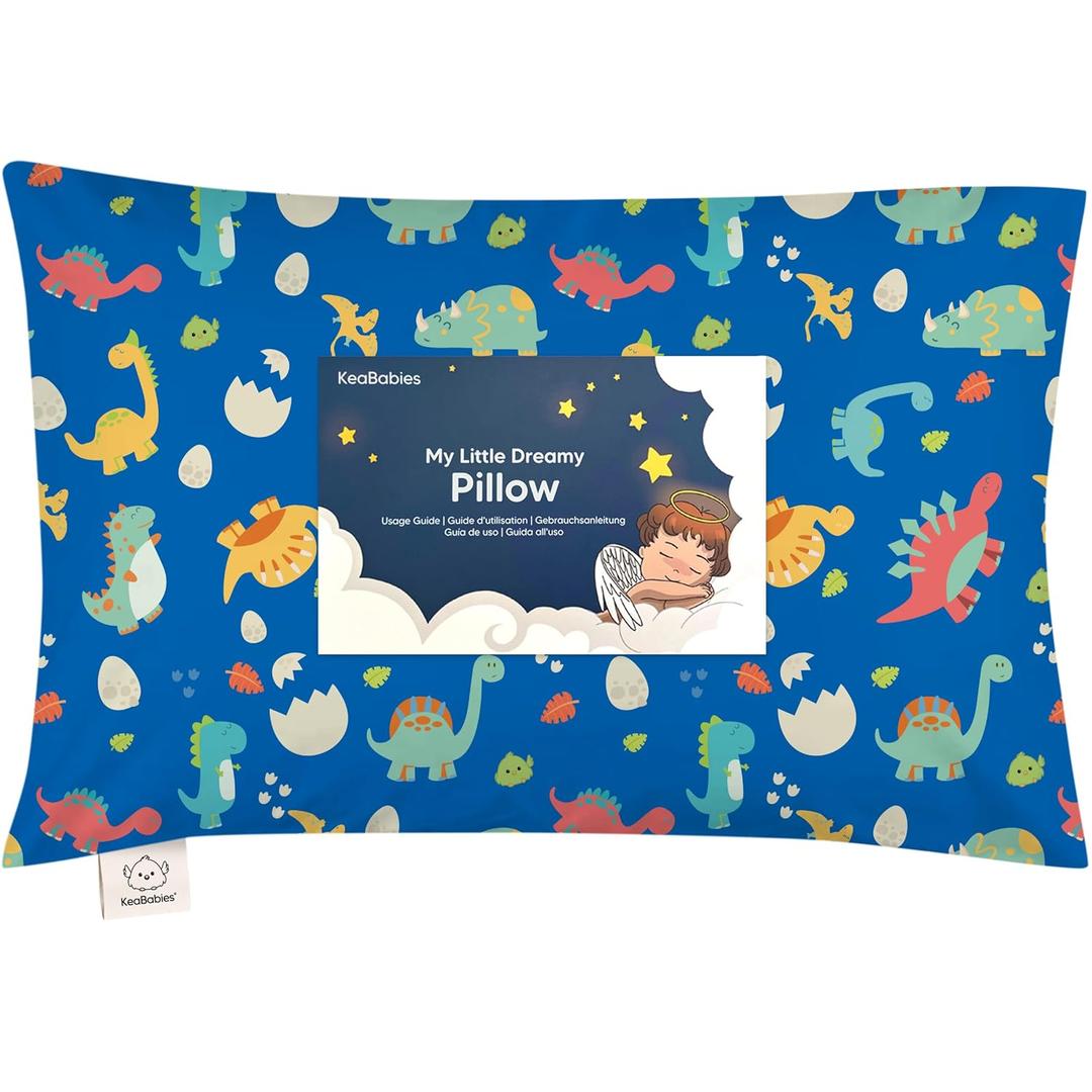 Toddler Pillow with Pillowcase - 13x18 My Little Dreamy Kids Travel Bed Pillows for Sleeping, Organic Cotton Small Pillowcase, Soft & Breathable, Machine Washable, Toddlers 2-5 Years Old, DinoWorld 