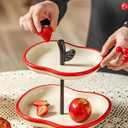 MOOSHU Ceramic Cupcake Dessert Stand - 2-Tier Fruit Platter for Kitchen Counter - Apple-Shaped Holiday Decorative Tiered Serving Trays for Parties Entertaining, and Food Display.