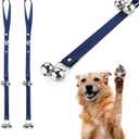 Leather Dog Doorbells for Door Knob/Potty Training/Go Outside, Length Adjustment Copper Dog Bell, Housetraining Hanging Bell, Blue Leather Silver Bells - 2 Pack