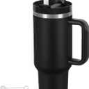 40 Oz Tumbler with Handle, Double Wall Vacuum Insulated Stainless Steel Tumbler with Lid and Straw, 40 oz cup with Silicone Spill Proof Stopper Set (Black-1)