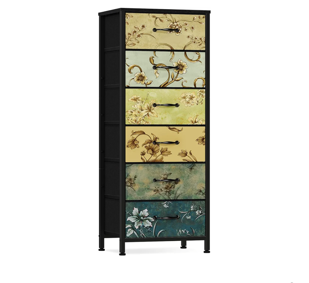 Furnulem Tall 6 Drawers Dresser, Vintage Storage Organizer Unit with Fabric Bins for Bedroom, Living Room, Closet, Nusery, Dorm, Entryway, Bedside Furniture, Sturdy Metal Frame, Wood Top