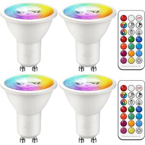 ILC GU10 LED Light Bulb, 40 Watt Equivalent Color Changing 12 Colors 5W Dimmable Warm White 2700K RGB LED Light Bulbs with Remote Control (Pack of 4)