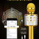 BlueFire 4 in 1 Karaoke Wireless Microphone with LED Lights, Portable Microphone for Kids, Great Gifts Toys for Kids, Girls, Boys and Adults (Gold)