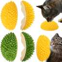 Hiboom 2 Pcs Cat Wall Corner Scratcher Durian Shaped Self Groomer Face Scratcher Massage Comb Grooming Brush Tool for Indoor Long & Short Fur Kitten Dogs, Green and Yellow