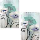Floral Kitchen Towel Set, Quick Dry Microfiber Cloth Dish Towels 18" x 26", Ombre Art Teal White