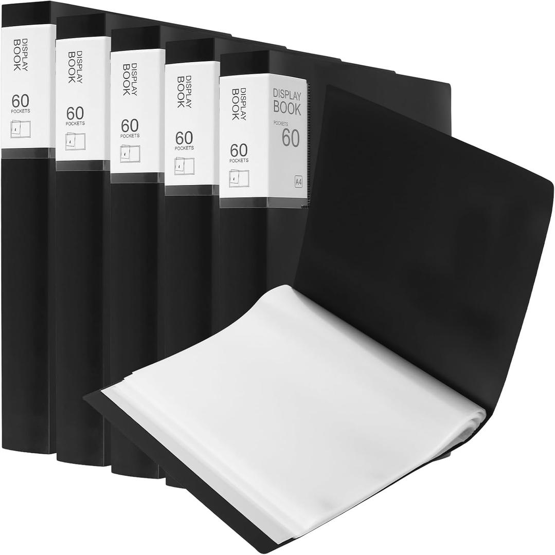 6 PCS Binder with Plastic Sleeves, 60 Pockets A4 Black Presentation Book, 9 x 12 inches Art Portfolio Pocket Folder with Clear Sheet Protectors for Documents, Artwork, Photos