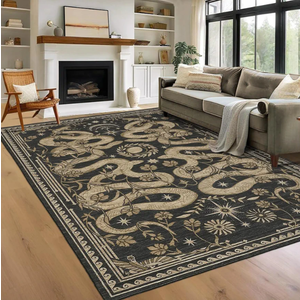 Snake Washable Rugs 9x12 Area Rug for Living Room Non Slip Forest Soft Low-Pile Stain Resistant Thin Large Throw Carpet for Bedroom Dining Room Office Dark Grey