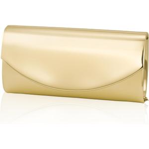 Larcenciel Metallic Patent Leather Clutch Purses for Women, Fashion Curved Flap Envelope Evening Handbags w/Chain Party Bags