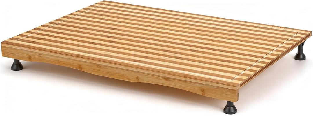 Bamboo Stovetop Cover & Countertop Cutting Board with Adjustable Legs, 29.5" x 21.2" Dual-Purpose Wood Chopping Block for Gas & Electric Burners, Extra Counter Space Saver for RV & Kitchen