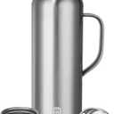 Insulated Vacuum Thermo Bottle 750ml/25.4oz with Cup Stainless Steel Coffee Bottles for Hot and Cold Drink Water Flask.(Silver, with Handle, 750ml)