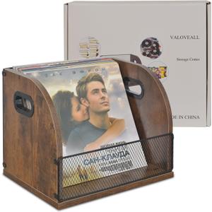 Vinyl Record Storage Record Crates for Vinyl Record Holder Wooden LP Record Storage Vinyl Crate Holds Up to 50 Record (Retro Color (1 Pack)), vintage brown