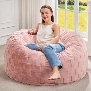 Hobestluk Bean Bag Chairs Beanbag Chair with Filler Adult Bean Bags with Fluffy Plaid Cover, Giant Bean Bag Chairs for Adults for Living Room, Bedroom (Pink, 3FT - 36 x 36 x 22)