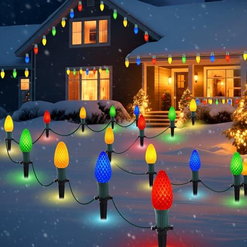 Fanovo 25.7ft Christmas Pathway Lights Outdoor with C9 Strawberry 20 LED Bulbs, Multicolor Christmas Walkway String Lights with Stakes for Driveway, Yard, Patio, Connectable & Weatherproof