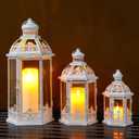 TRIROCKS Large Set of 3 Decorative Lanterns 19''&13.5''&9.5" H Vintage Hanging Lantern Metal Candleholder with Tempered Glass for Indoor Outdoor Home Decor Parties Garden(White with Grey Brush)
