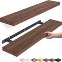 BAYKA Walnut-Like Floating Shelves 22.5in, 2 Pack, Wall Mounted Wall Decor