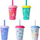 REDUCE GoGo's Kids Portable Tumbler Cups with Lids and Spill-Proof Straws - 3 Pack of Stackable 12 oz Tumblers with Twist-On Lids - Easy Storage, Dishwasher Safe - Serendipity Set