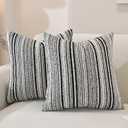 3 x Chenille Throw Decorative Pillow Covers 18x18 Set of 2, Textured Striped Boho Couch Pillow Covers, Cozy Neutral Farmhouse Cushion Cover for Couch Sofa Bedroom Living Room, Black