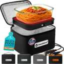 TRAVELISIMO Portable Microwave, Portable Food Warmer For Work & Home Use, Heated Lunch Box 12V/24V/110V, Portable Oven 3-in-1 Food Heater, Electric Lunch Box, Calentador de Comida Portatil (Black)