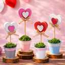 4 Pcs Valentines Heart Pot Wood Decoration, Mini Rustic Candy Heart Potted Sign, Artificial Valentine's Day Plant Potted Tabletop for Centerpiece Tiered Tray Decor Gifts