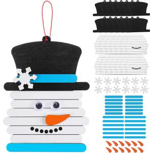 Shellwei 24 Pcs Winter Snowman Stick Craft Ornament DIY Wooden Christmas Craft Snowman Stick Ornaments Winter Art and Crafts Hanging Decoration for Xmas Home Party Activity Supplies