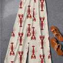 Women's Graphic Wide Leg Beach Pants Elastic Waist Boho Casual Trousers with Pockets (Beige, S)