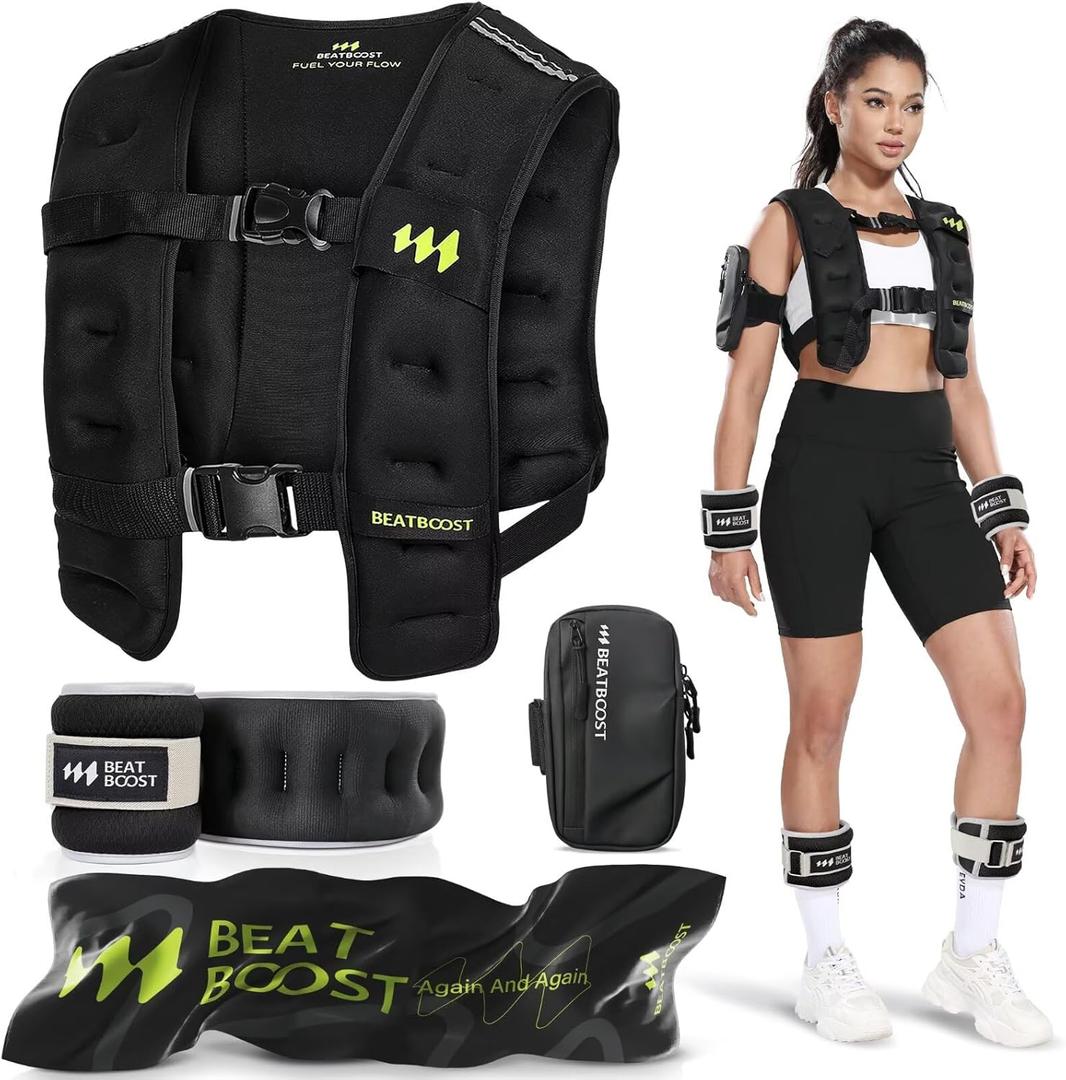 Weighted Vest for Women Men BeatBoost 20lb Weight Vest with Ironsand for Strength Training Running Walking Workout (Black Set)