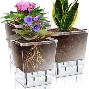 Self Watering Pots Set, 3 Pack 5 Inch for Indoor Plants, Clear Nursery Planter With Deep Reservoir for Spider Plant, Orchid, African Violet