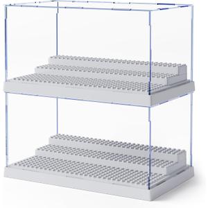 Mlikero 2 Pack Display Case for Minifigures Action Figures Blocks, Clear Dustproof Acrylic Display Box Storage with 3 Movable Steps Gifts for Children,Gray