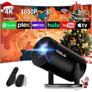 [Built-in Apps & 2025 Upgraded] Mini Projector Support 4K 1080P Auto Keystone 270 Rotatable with WiFi 6 and Bluetooth 5.4, Projector Portable Compatibile with HDMI/TV Stick/Memory Stick/Laptop-Black