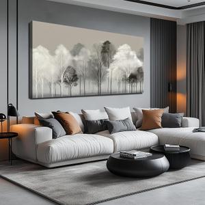 Prepeyssee Black and White Tree Wall Art for Living Room Large Landscape Modern Artwork Gray Forest Picture for Bedroom Home Office Ready to Hang 29x58 Inch