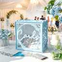 OurWarm Blue Wedding Card Box with Acrylic Window, PVC Gift Card Box for Wedding Decorations Reception, Envelope Money Gift Boxes for Party Baby Shower Anniversary Graduation Birthday Bridal Decor