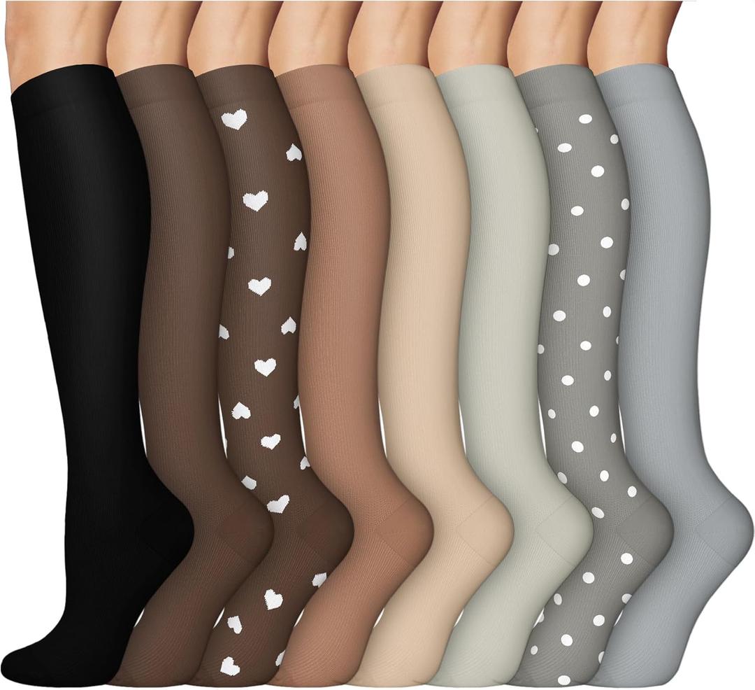 8 Pairs Compression Socks for Women & Men, Support Compression Stockings for Medical Running Athletic, S/M 