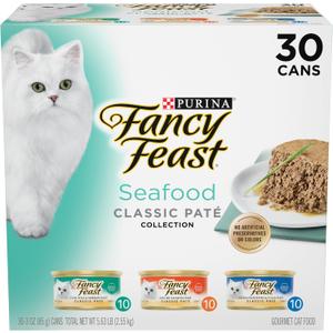 Purina Fancy Feast Seafood Classic Pate Collection Grain Free Wet Cat Food Variety Pack - (Pack of 30) 3 oz. Cans (EXP 08/31/27)