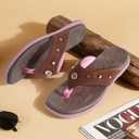 ONCAI Women's Flat Flip Flops Size 8 Summer Trendy Dressy Beach Cute Pool Vacation Essentials Sandals Studded Faux Leather Brown/Pink Walking Rivet Sandalias with Waterproof Outdoor Rubber Sole