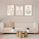 Large Neutral Beige Boho Framed Canvas Wall Art Set,Abstract Minimalist Arch Lines Wall Decor,Mid Century Modern Geometric Spiral Artwork for Living Room,Bedroom,Office-24 x36 x3