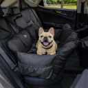 JACKO & CO Premium Dog Car Seat Safe & Cozy Travel Bed Carrier for Small Dogs, Puppies, Pets, Clip-On Leash, Storage Pockets, Water-Resistant, Machine Wash (Black, Removable - Medium (25-40lbs))