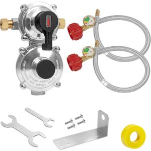 RV Propane Regulator 2 Tank,2-Stage Auto Changeover LP Propane Gas Regulator with Two 18" Rv Pigtail Propane Hoses with Gauge, for Rvs,Trailers,Campers
