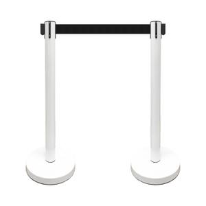 VIP Crowd Control Retractable Belt Stanchion Queue Safety Barrier Set, 36" Ht, 78" Belt (2 WHT Posts Black Belt)