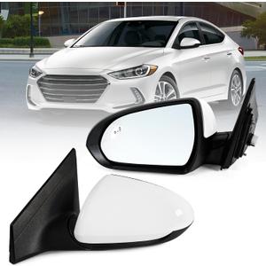 Left Driver Side Mirror Assembly Fits 2017 2018 2019 2020 Hyundai Elantra with Power Glass Heated Turn Signal Blind Spot Detection and Manual Folding Match to White (7Pins)