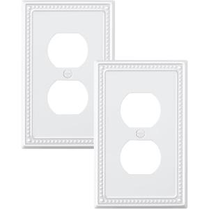 2-Pack Duplex Outlet Cover Plate, Pure White Metal Wall Plates for Electrical Outlets, 1 Gang Receptacle Light Switch Cover, Pearls Decorative Switch Plates and Outlet Covers