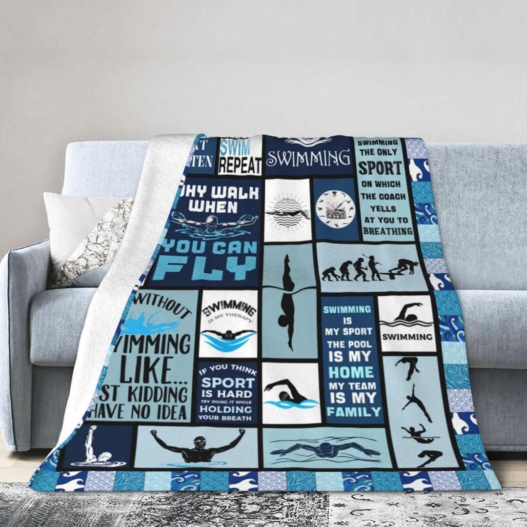 wsradto Swim Blanket Gifts for Swimming Lover Throw Blanket Bedding Cozy Fleece Flannel Lightweight Stuff Plush for Men Women Boys Adults Fans Swimmers for Couch Sofa Bed Home Decor 50"x60"