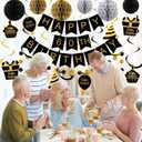 60th Birthday Decorations, Happy Birthday Banner with Honeycomb Balls, Gifts Hanging Swirl Streamers, Circle Dots Garland - Happy Birthday Party Decorations for Women Men (Black and Gold, 60th)