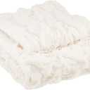 Comfort Spaces Ruched Faux Fur Plush 3 Piece Throw Blanket Set Ultra Soft Fluffy with 2 Square Pillow Covers, 50"x60", Ivory
