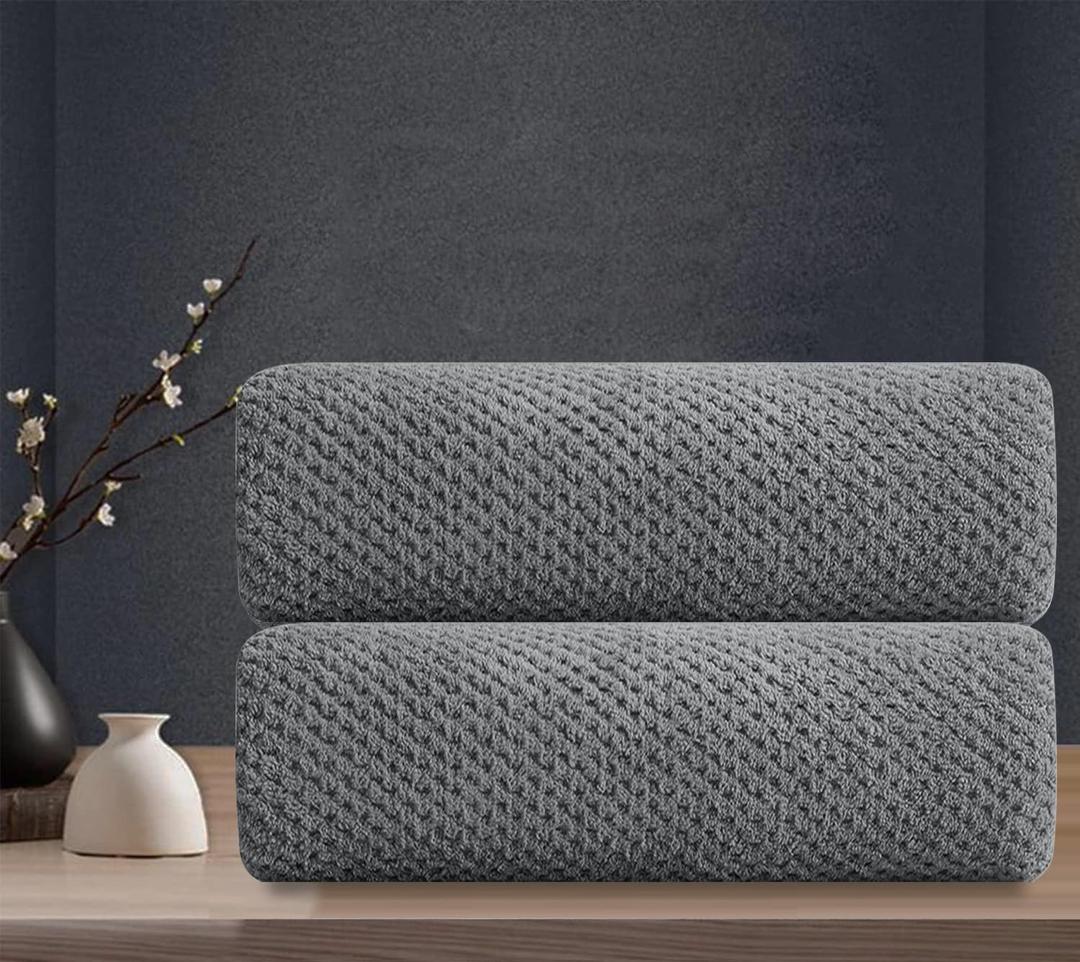 Grey Hand Towels Set 2 Pack-16x31,Ultra Soft Microfibers Bathroom Towel Set Highly Absorbent Quick Dry Luxury Premium Towel Lightweight Durable Hand Towel Collection for Hotel Spa Gym Kitchen (Texture Dark Gray)