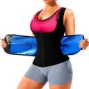 Sauna Suit for Women Slimming Shirt Sweat Vest Heat Trapping Tank Top Workout Shaperwear,Adjust Belt,Breathable Armpit (XX-Large, Blue Lining-03)